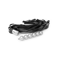 Verführerische BDSM Striemenpeitsche aus Leder, mit Kugelgriff aus Edelstahl, abschraubbar