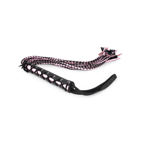 Aufregende BDSM Peitsche aus Leder, mit 9 Striemen in rosa-schwarz