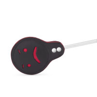 Erotische BDSM Klatsche Smiley aus Leder, mit Edelstahl Griff, abschraubbar