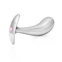 Standhafter Analplug aus Aluminium mit sanftem rosa Schmuckstein in verschiedene Größen