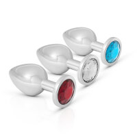 Sinnlicher Analplug aus Stahl mit Schmuckstein, in...