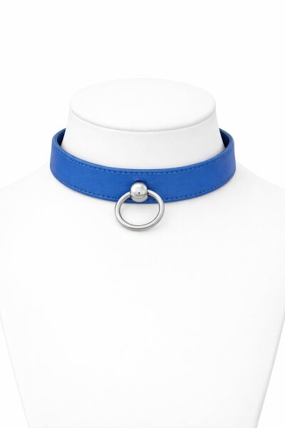 Leder BDSM Halsband mit O-Ring, blau, für Halsumfang 300 bis 450 mm