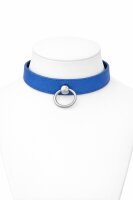 Leder BDSM Halsband mit O-Ring, blau, für Halsumfang...