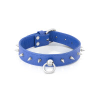 Leder BDSM Halsband mit O-Ring, blau, mit Stachelnieten,...