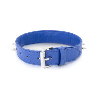 Leder BDSM Halsband mit O-Ring, blau, mit Stachelnieten, passend für Halsumfang 360 bis 460 mm