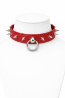 Leder BDSM Halsband mit O-Ring, rot, mit Stachelnieten,...