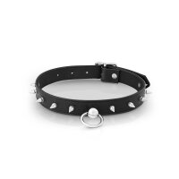 Leather choker necklace with o-ring and spike studs