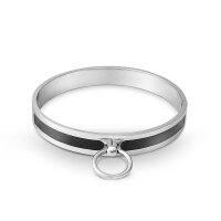 Premium Edelstahl BDSM Halsband mit O-Ring und Ledereinsatz