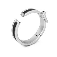 Premium Edelstahl BDSM Handschellen mit O-Ring und Ledereinsatz