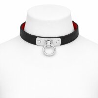 Adjustable BDSM collar, with O-ring, in black/red