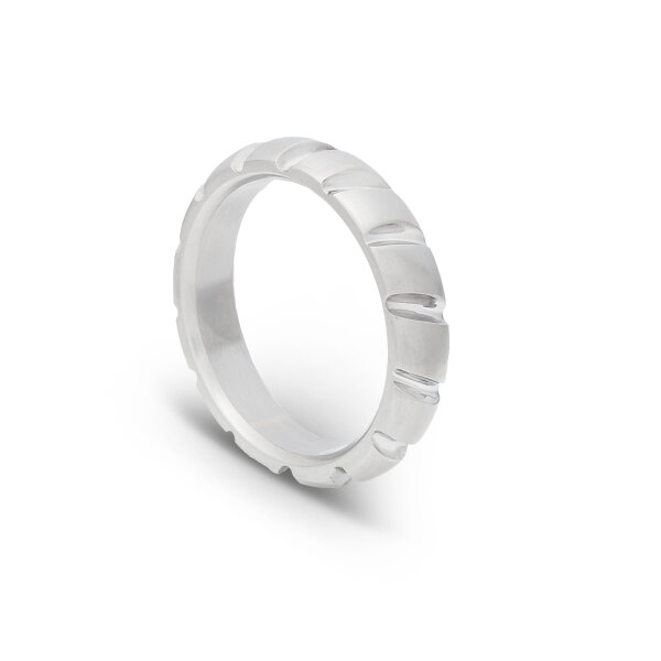 Solid glans ring made of brushed stainless steel with decorations