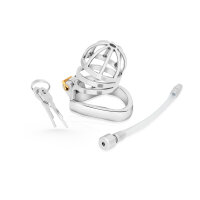 Keuschheitsk&auml;fig aus Edelstahl mit flexiblem Penis-Plug