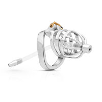 Stainless steel chastity cage with flexible penis plug