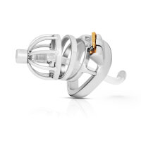 Stainless steel chastity cage with flexible penis plug