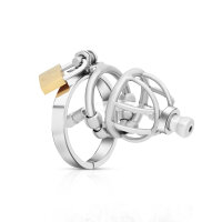 Stainless steel chastity cage with flexible penis plug