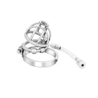 Stainless steel chastity cage with flexible penis plug