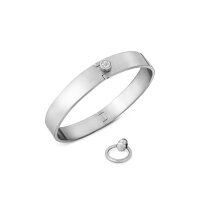 Edles BDSM Halsband aus gebürstetem Edelstahl, mit O-Ring und Schmuckstein