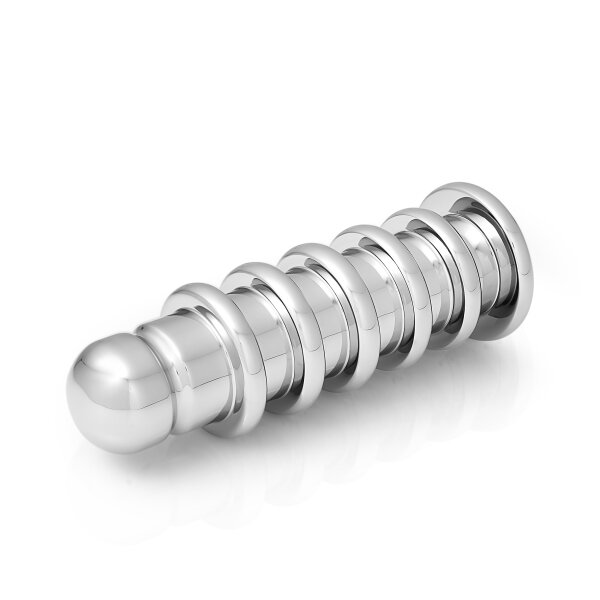 Aufregender Analplug aus medizinischem Edelstahl mit Rillen und Standfuß