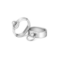 Ovale BDSM Handschellen, Handfesseln mit O-Ring, aus gebürstetem Edelstahl