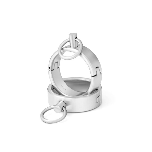 Runde BDSM Handschellen mit O-Ring, Handfesseln aus gebürstetem Edelstahl