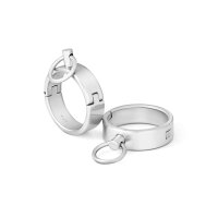 Runde BDSM Handschellen mit O-Ring, Handfesseln aus gebürstetem Edelstahl